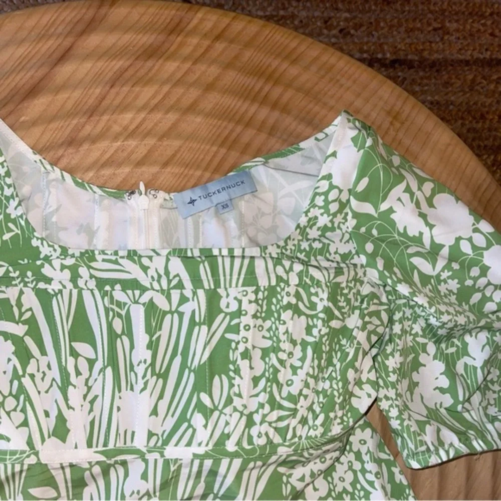 Tuckernuck Women's Nealy Corset Top Green Garden Floral Puff Sleeve Blouse‎ XS